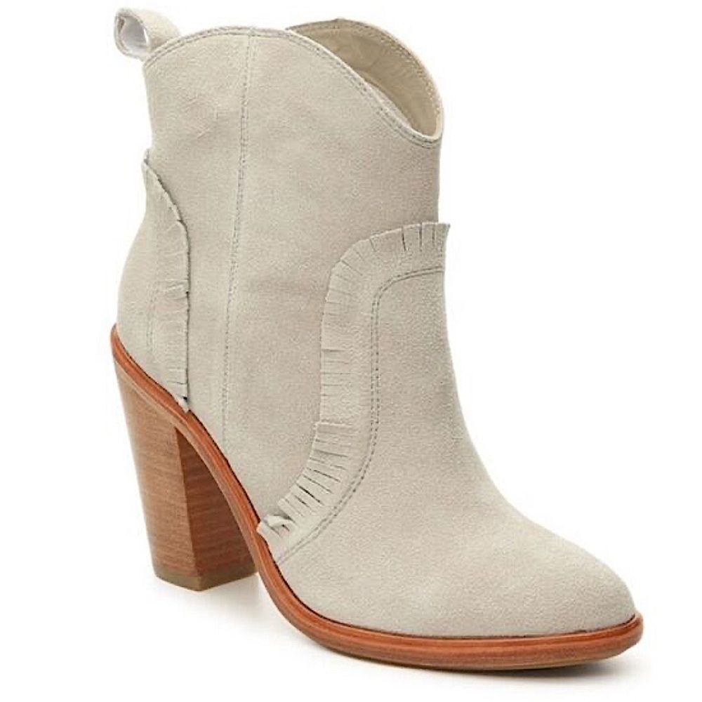 Joie Mathilde Suede Leather Western Fringed Ankle Boots Stacked Heel Size EU 39